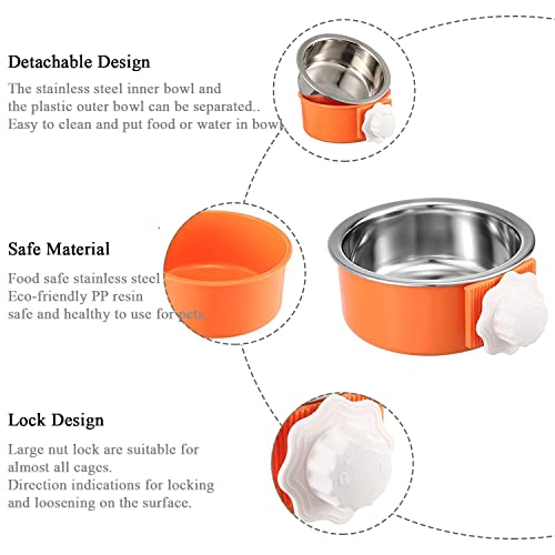Dog Crate Bowl, Hanging Stainless Steel Removable Pet Crate Water & Food Bowls, Pet Cage Feeder Container Coop Cup for Cat Puppy Birds Rats Guinea Pigs Rabbit Hamster (2PCS) - color: (Round) Dark Blue/Yellow