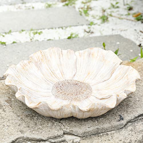 Bird Bath for Outdoors, Resin Garden Flower Birdbath Bowl Yard Decor | Antique Ground Bird Baths Birdfeeder for Outside, Flower Tabletop Bird Water Bowl - color: Light Orange