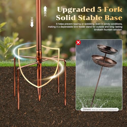 Metal Bird Bath for Outside, 47'' Adjustable Standing Bird Feeder for Outdoors, 2 in 1 Metal Birdbaths & Birdfeeder, Vintage Bird Bath Feeder Bowl, Bird Baths Water Bowl with Stable 5-Pronged Base