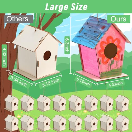 DoubleFill 12 Pcs 6.3'' Wooden Bird Houses Kits Bulk for Kids to Build DIY Unfinished Wood Birdhouses to Paint Wood Arts and Crafts Birthday Gifts for Vbs Crafts Class Parties