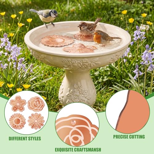 4 Pack Pure Copper Disk for Bird Bath Water Cleaner,Flowers | Triple-point Support, Outdoor Bowl Purification, Algae Prevention Safe, Pure Copper Discs, Flower Petal Design Shapes - size: Flowers