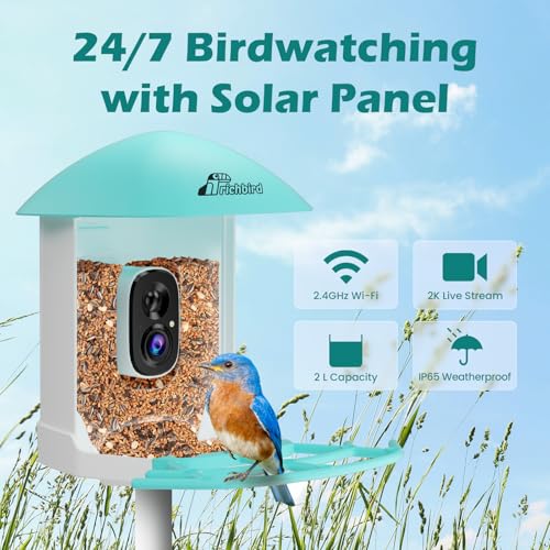 Smart Bird Feeder with Camera Solar Powered, Auto Record 2K HD Videos | AI Bird Identification & Instant Alerts, Birdwatching Live, Outdoor Birdhouse with Cam, for Mom/Dad/Birdlovers, Light Blue - color: Blue