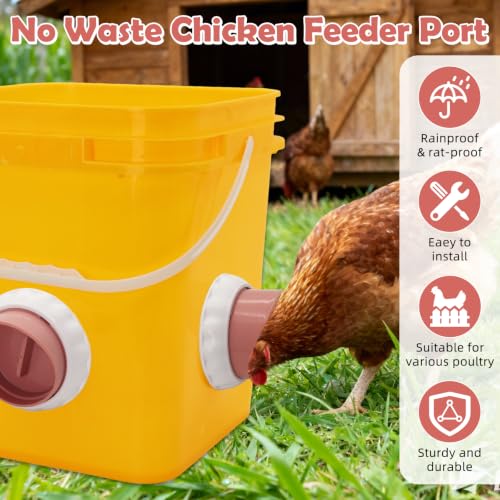 Chicken Feeder No Waste Automatic Gravity Feed 8 Ports with Drill Bit Kit - color: Pink and White