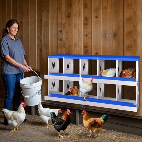 10 Compartment Galvanized Metal Chicken Nesting Box, Easy Install & Clean Roll Out Egg Laying Boxes for Backyard Chicken Coop, Anti-Rust Egg Protection Nest,Blue - color: Blue, size: 10 holes