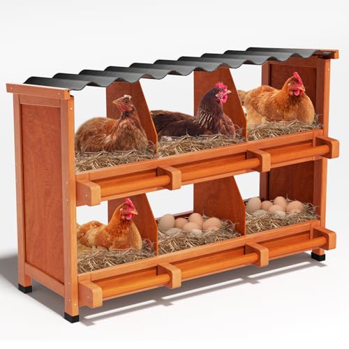 Chicken Nesting Boxes,6 Compartments Wooden Nesting Boxes for Chickens,Laying Nest Boxes for Hens Ducks Poultry Protect Eggs Chicken Coops Easy Egg Collection (6 BOXS) - size: 6 BOXS