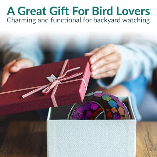 Sunnydaze Mosaic Glass Bird Feeder, Fly-Through, Iridescent Purple Mosaic | 6" Small Unique Hanging Bird Feeder for Outdoors, Drainage Hole, Weather-Resistant, Birdfeeder for Cardinals, Jays, & Finches - color: Iridescent Purple Mosaic