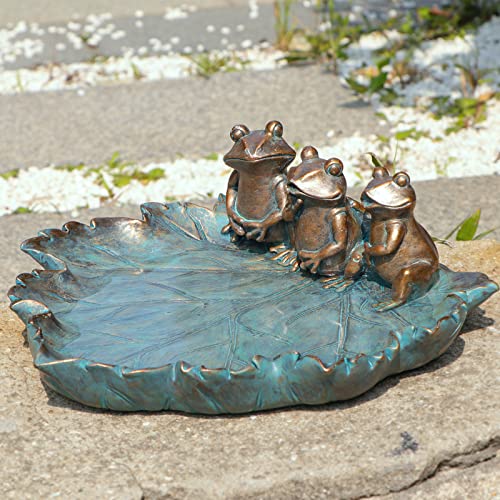 Bird Bath for Outdoors, Resin Garden Frogs Birdbath Bowl Yard Decor | Antique Bird Water Bowl, Tabletop Vintage Frogs Bird Baths and Bird Feeder that Attracts Birds for Outside Yard Table Decor - color: Dark Green-1