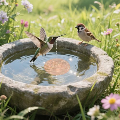 Bird Bath Copper Disk 99.98% 0.6mm Thickness (1Pcs,10cm/0.39inch) | Triple-point support fits bird baths & bowls, reduces mineral buildup, ideal gift for bird lovers, outdoor garden decor