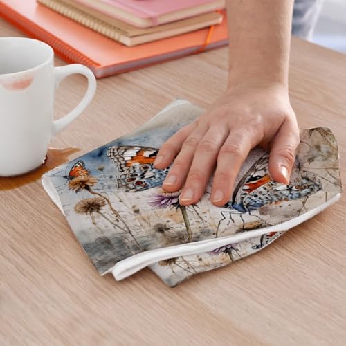 2 Pcs Vintage Daisy Kitchen Towels, Rustic Butterfly Decorative Absorbent Microfiber Dish Cloth Tea Towel, Waffle Soft Hand Towels for Farmhouse Home Bathroom, Butterfly Gifts - color: Multi 0428