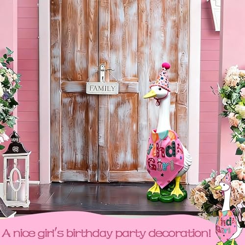 Porch Resin Goose Statue Garden Decor,Geese Figurine Outdoor Decorative | Happy Birthday Party Duck Sculpture Costume Clothing for Garden Lawn Patio Entryway Accent,Yard Art Decoration(Pink) - style: girl birthday goose