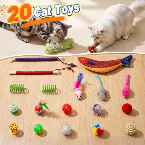 21 Pcs Interactive Cat Toys for Indoor Cats, Rechargeable Touch Activated Hide and Seek Toy with 2 Chasing Feathers, Bird Chirping for Bored Kittens