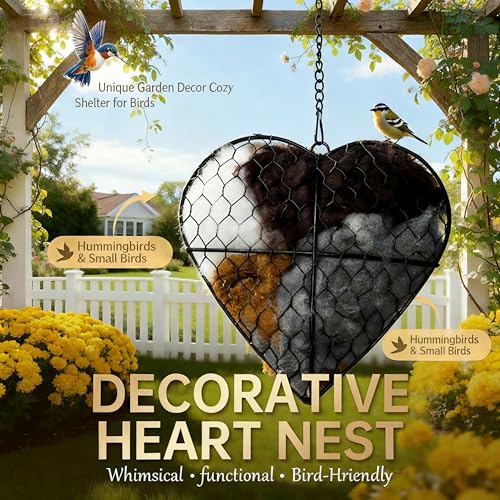 Handmade Fiber Bird Nesting Heart, Nesting Material for Wild Bird, Refillable Nesting Accessories, Hummingbird Nest/House, Outdoor Garden Decortion, Gifts for Bird/Nature Lovers (1pc) - color: Multicolor
