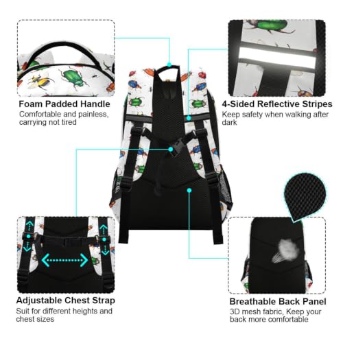 Kids Bugs Backpack for Boys Girls School Bags | Elementary Middle, Travel Daypack Lightweight Waterproof with Reflective Strip - color: Bugs 01