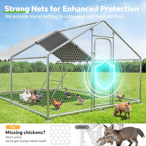 10 x 9.9 x 6.4 FT Metal Chicken Coop, Chicken Run with Cover | Walk-in Metal Chicken Coop, Waterproof Cover, Side Hardware Cloth, Roosting Perch, reinforced frame, Backyard & Farm Use - size: 119.0"L x 119.0"W x 78.0"H