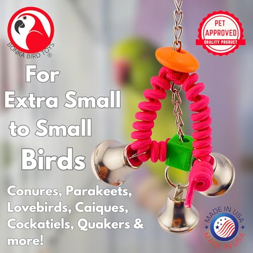 1957 Boingy Bell 6" x 3" Plastic Bead and Bell Toy for Parakeets Cockatiels Parrotlets Caiques Lovebirds Small Birds Cage Activity