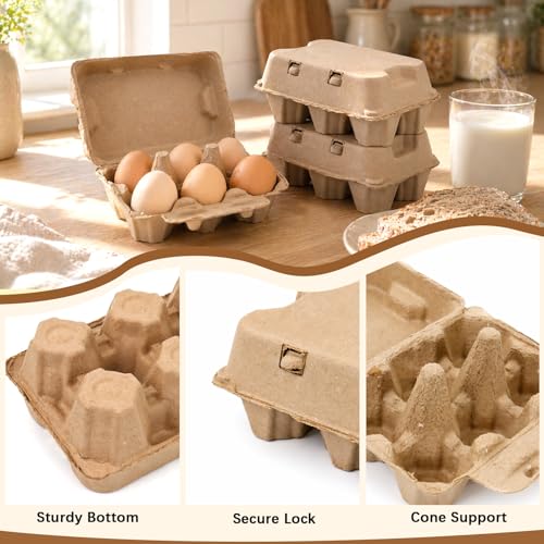 Large Egg Cartons 6 Count, 50 Pack Cardboard Egg Cartons Cheap Bulk, Reusable Paper Egg Holder for Supermarkets Kitchen - size: 2x3