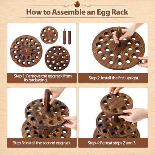 Wooden Egg Holder for Countertop 360° Rotating 3-tier Tree Shape Eggs Storage for 52 Fresh Eggs Large Capacity Chicken Egg Rack for Farmhouse Kitchen Counter Rustic Home Decorations