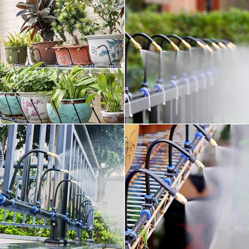 49.21Ft Drip Irrigation Kit System, 360° Bendable Garden Irrigation System | Adjustable Automatic Watering Misting System with 15 Nozzles for Greenhouse, Yard, Lawn, Plant , 5/16" Tubing - size: 49.21Ft