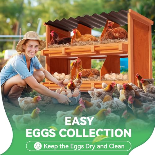 6-Compartment Chicken Nesting Boxes, Spacious for Large Breeds, Premium Pine Wood & Weather-Resistant PVC Sloped Roof, Safe No Sharp Edges for Laying Hens - size: 40.4"L x 12.2"W x 29.8"H