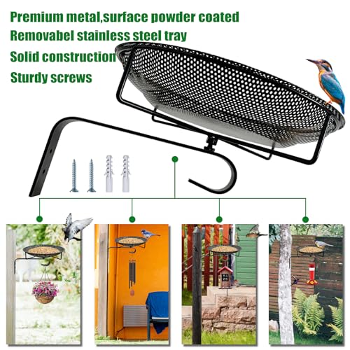 CQAIRIOU Wall Mounted Bird Feeder Tray,11.8" Stainless Steel Large Fence Tree Mount Birds Feeder for Outside Wild Birds, Table Mountable Platform Bird Feeder Mesh Seed Tray with Hanging Hook - size: Wall/Fence/Tree Mounted Bird Feeder Tray