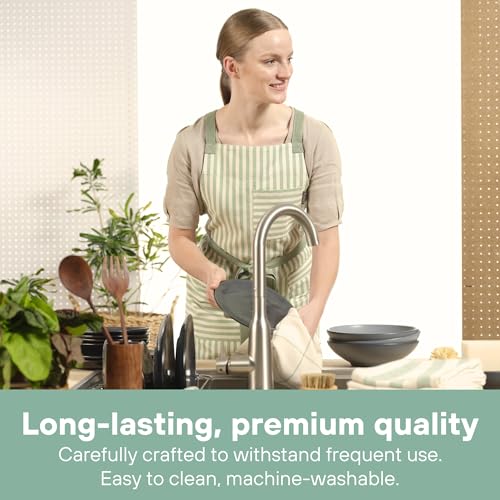 Chef Aprons for Women with Pockets, Adjustable Bib Aprons for Cooking - color: Sage Green Striped