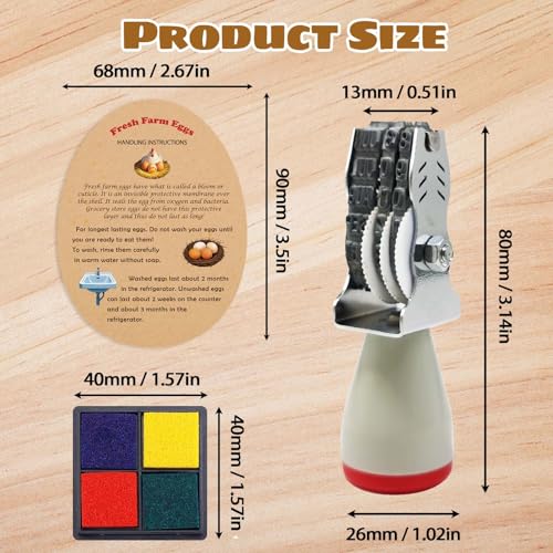 Egg Date Stamps for Fresh Eggs, with a Four-Color Ink Pad, 50 Farm Fresh Eggs Instructions, Egg Dater Kit, Date Roller Stamps, Date Label Stamper for Egg Mark Farm Office Shipping Receiving
