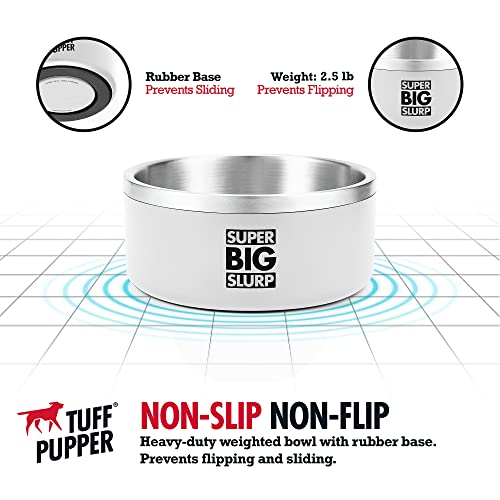 Tuff Pupper 100 oz Heavy Duty Insulated Stainless Steel Dog Bowl for Large Dogs, Non-Slip Base, Dishwasher Safe - color: Snow White, size: 100oz