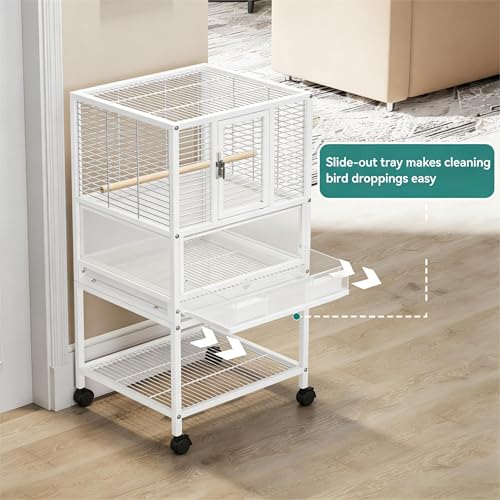 GarveeHome Small Bird Cage with Wheels, 40 Inch Parakeet Cage with Top Stand, 3 in 1 Bird Carrier for Parakeets, Canaries, Lovebirds, Small Quaker, Cockatiels, Budgie, Green Cheek,Conure - color: White, size: 32'' H
