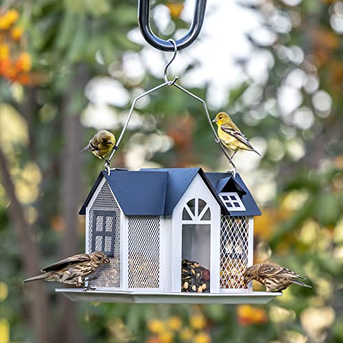 Kingsyard Bird Feeder House for Outside, Metal Mesh Wild Bird Feeder with Triple Feeders for Finch Cardinal Chickadee, Large Capacity, Weatherproof and Durable | with Triple Feeders, Squirrel Chew Proof, 3 lbs Large Capacity, Weatherproof, Easy to Clean &