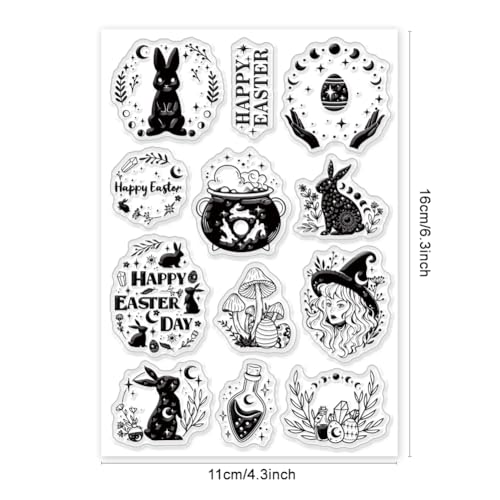 Easter Bunny Magic Clear Stamp Reusable Egg Transparent Stamps for Scrapbooking Star Sun Rubber Stamp Flower Words Silicone Stamps for Easter Card Making Journaling Photo Album Journal - color: Magic Easter