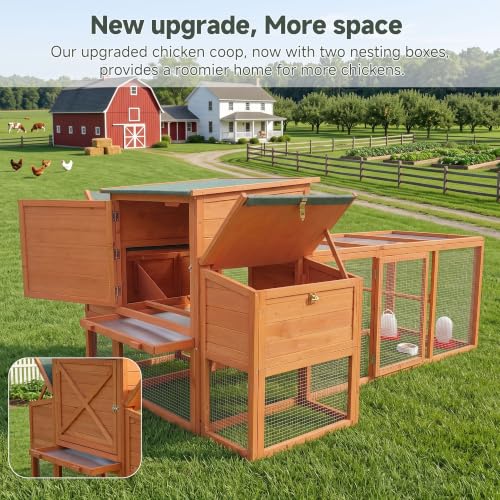 XLarge Chicken Coop with Nexting Box and Run Premium Poultry Cage with Waterproof Roof and Tray Spacious Wooden Chicken House Size for Backyard Small Animals 3-4 Chickens and Duck Orange 80"