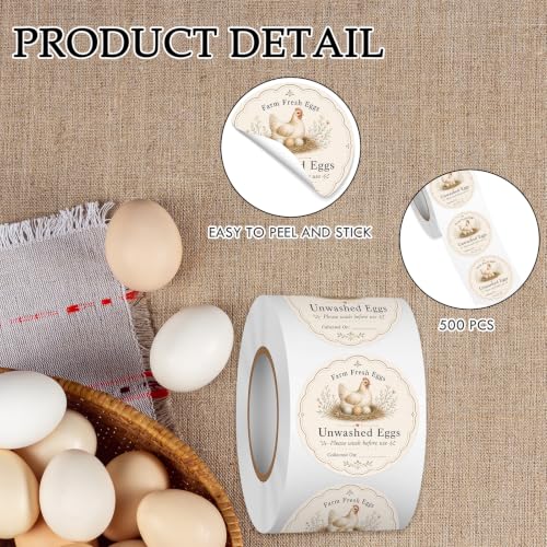 Louise Maelys 2 Inch Farm Fresh Eggs Stickers, 500Pcs Eggs Labels | Writable,Egg Carton Labels Roll, Unwashed Eggs Stickers, Collected On Date Line, Small Farm Egg Packaging,Farm Stand Supplies - color: Egg