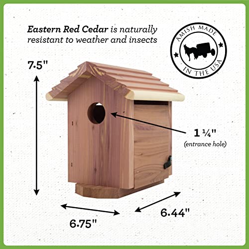 Pennington Pride Cedar Birdhouse for Outdoor, 1 Adult, 3-4 Babies | Birdhouses for outdoors, side opens for cleaning, ventilation and drainage openings, hanging hardware included - size: Holds 1 Adult, 3 - 4 babies