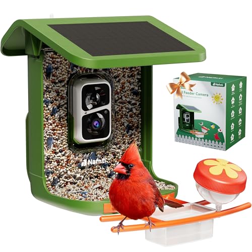 Bird Feeder with Camera Solar Powered, 5GHz, 2K HD Live 1.8L AI Bird | 2.4g WIFI,Bird Instant Alerts, 1.8L Large-Capacity Hopper, Weatherproof Design, Easy Refill, Gift for Bird Lovers (Green) - color: Green