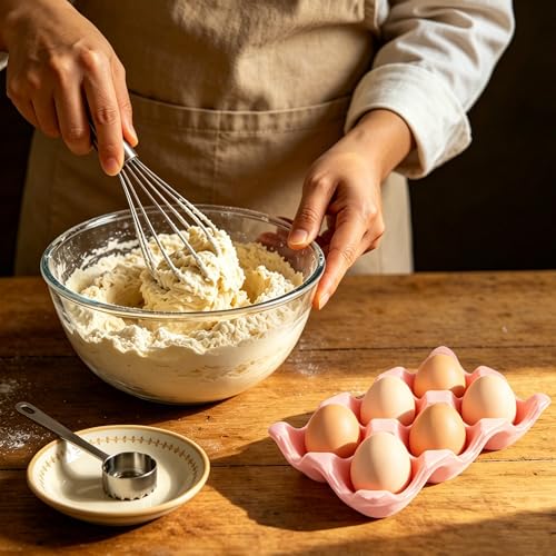 Ceramic Egg Holder Trays, 2-Pack Pink, 6-Slot Each (12 Eggs Total) — Countertop & Fridge Egg Cups Organizer, Glazed Stoneware Egg Rack