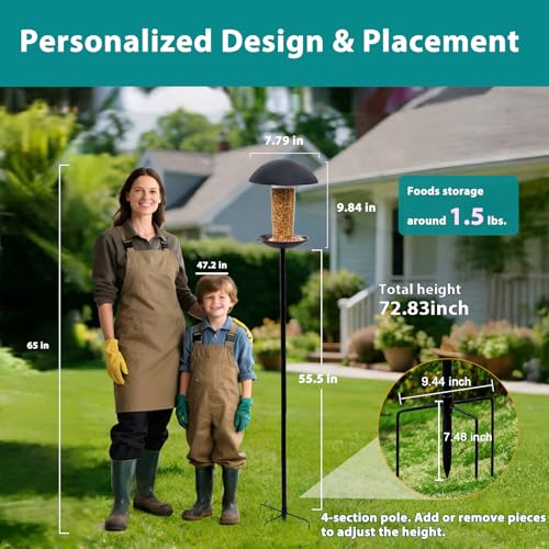 Metal Bird Feeder with Pole Stand - 1.5lb Capacity | Matte black finish, rust-resistant, attracts wild birds to yard, lawn, or garden, easy to install & fill, gifts for mom