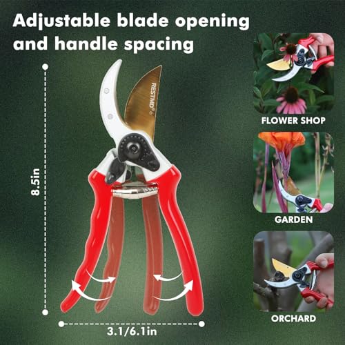 RESTMO Pruning Shears, 8.6 Inch, Titanium Blade, Bypass, Red | Professional garden shears. Premium SKS5 steel blade. Forged aluminum handles. Long-lasting sharpness. For gardening. - size: Garden Pruning Shears（Red）