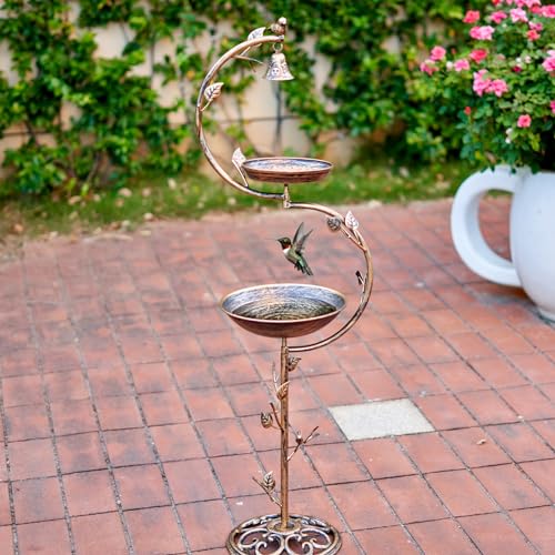 HOUYANG 44" H Cast Iron Bird Baths for Outdoors with Metal Bird Feeder,Vintage Metal Bird Bath Bowl Garden Lawn Yard Decorations - color: Birdbaths-B