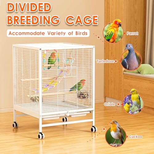 Bird Cage with Stand and Wheels, Parakeet Cage for Small Birds | 18.89"x18.87"x25.59" bird habitat with flight design, rolling stand, full view wire structure and easy access doors - size: 18.9"L x 18.9"W x 25.6"H