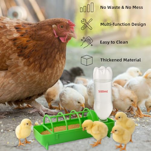 4PCS 2-in-1 Chicken Feeder and Waterer Set No Waste | Spliceable No Waste Quail Feeder, Automatic Waterer,Chick Feeder,Chick Coop Accessories for Chicken, Ducks, Quail and Pigeons - color: Green