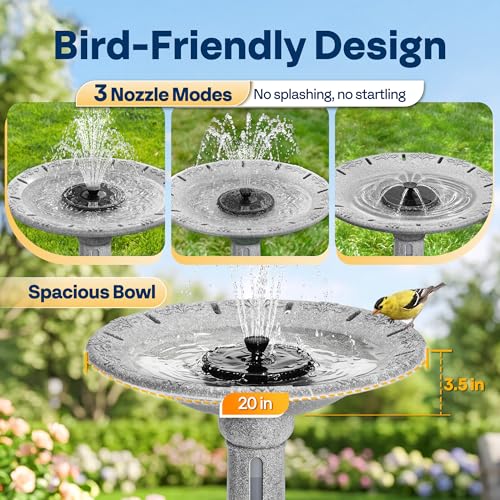 VIVOHOME Solar Bird Bath with Fountain, Battery System, Light Stone Gray | Built-in Reservoir, Weather-Resistant ABS, Dual Filtration System, for Outdoor/Garden, Bird-Friendly, 20-Inch Bowl - color: Light Stone Gray