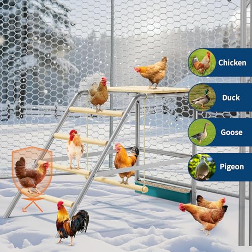 37.4" L x 18.9" W Roosting Bars for Chickens in Coop, Metal Frame Chicken Roosting Bars with Swing, Ladder & Food Box, Chicken Perch for Coop, Backyard, Farm - size: 39.8"L x 6.7"W x 4.7"H