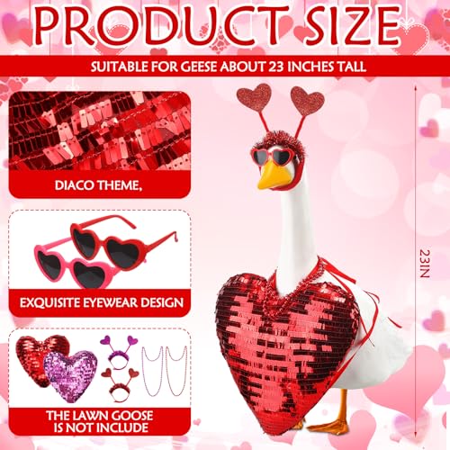Abbylike 2 Sets Valentine's Day Porch Goose Outfits Love Heart Yard Goose Clothes Costume Fits Large 23'' Cement for Garden Yard Statue Pathway Decorations - style: Xoxo Valentine's Day
