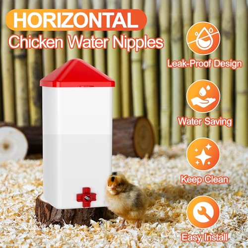 ZenxyHoC No Waste Chicken Feeders and Waterers - 8 Set with Water Nipples | for Buckets Barrels Bins Troughs No Waste Chicken Feeder - size: 8 Ports and 8 Nipples Standard