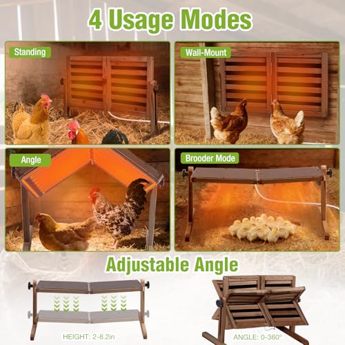 GUTINNEEN Chicken Coop Brooder Heater with UL Certified Overheat Protection, Temperature Control, Safe and Energy-Efficient 120W Heat Plate for Chicks, Adjustable Height, Timer, 22.4" x 11.8", Brown - color: Natural Wood