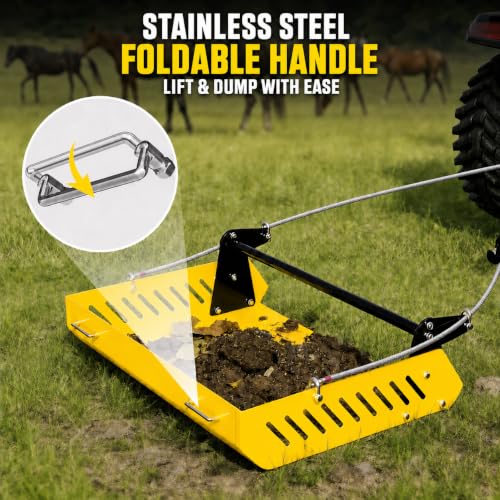 GRIND MODE Mini Horse Paddock Cleaner & Tow-Behind Trailer, Heavy Duty Manure Fork & Scoop, Efficient Yard Sweeper for Horse Manure, Drag Collector for Pasture/Yard Easy Cleanup - color: Yellow