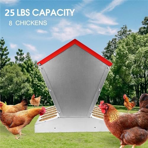 shengyi 11.5-55lbs Galvanized Chicken Feeder - Rat Proof Poultry Feeder with Lid Weatherproof Outdoor Coop Food Dispenser (25lbs 11.75x11.75x15.75in) - size: 25lbs 11.75x11.75x15.75in