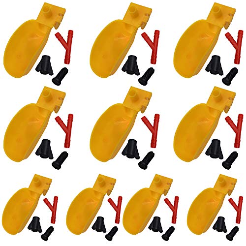 10set Quail Waterer Automatic Bird Water Cups for Cage Hang Drinker Poultry Bird Watering System (Yellow) - color: yellow