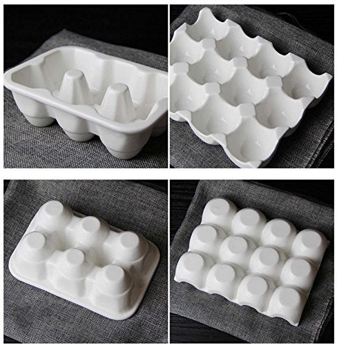 Leoyoubei 6 Cups Egg Holder for Fridge,Egg Tray Holder,Pretty Ceramic Egg Plate,Kitchen Restaurant Fridge Storage and Cookable Egg Porcelain Decorative Crate White-Heat Resistant