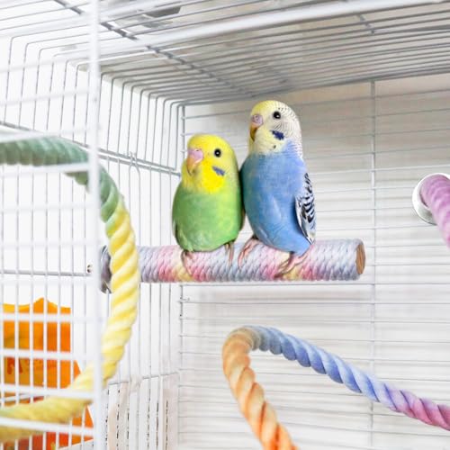 WishLotus Parrot Rope Perch, 31 in Rope Perches for Bird Cages with 2 Small Stand Pole, Flexible Fade Color Perch Rope Swing for Paw Grinding Standing Climbing (A, 13.7IN+6.6IN) - size: 13.7IN+6.6IN